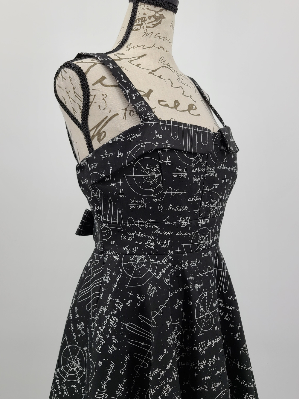 Unique Vintage Black Science Print Fit-and-Flare Cotton Dress Size Medium